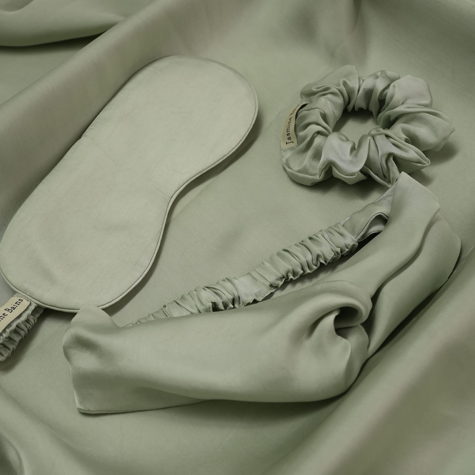 Mulberry Silk Knotted Silk Headband (Aqua-Green) + Matching Ruffled Silk Hair Scrunchie + Eye Mask Of Same Colour (Pack Of 3)