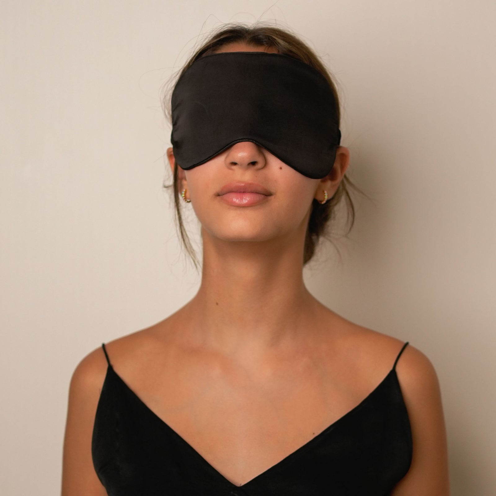 Mulberry Silk Knotted Headband (Black) + Coordinating Ruffled Silk Scrunchie + Eye Mask - (Pack Of 3)