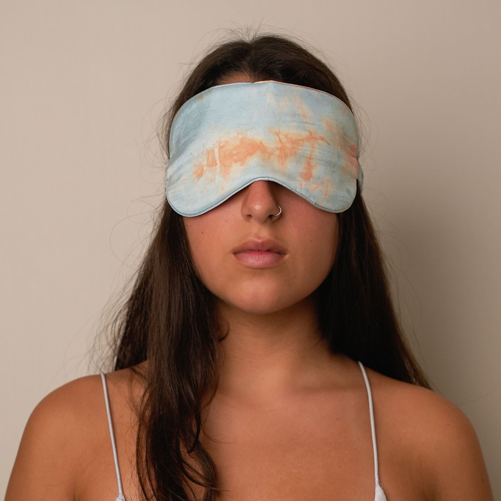 Mulberry Silk Knotted Silk Headband (Marble-Blue) + Matching Ruffled Silk Scrunchie + Eye Mask Of Same Colour (Pack Of 3)