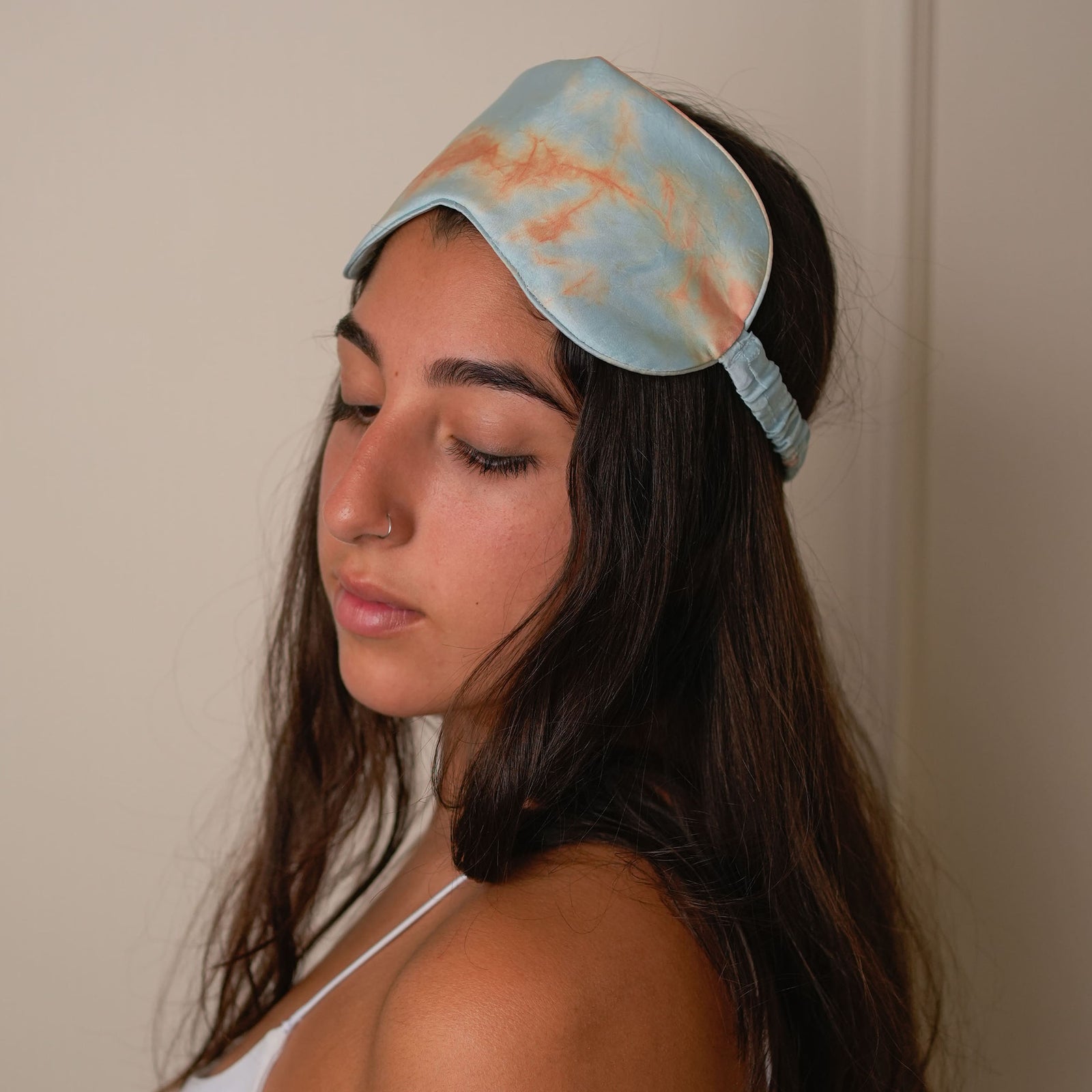 Mulberry Silk Sleeping Eye Mask - Marble-Blue