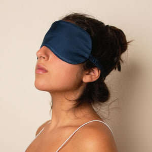 Mulberry Silk Knotted Silk Headband (Midnight-Blue) + Matching Ruffled Silk Scrunchie + Eye Mask Of Same Colour (Pack Of 3)