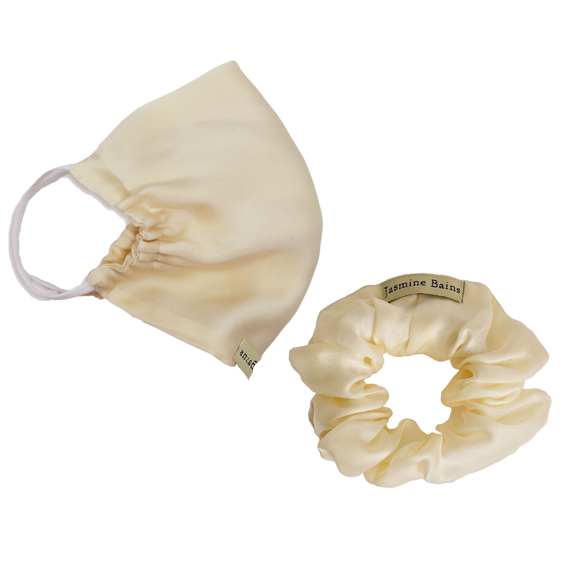 Mulberry Silk Adjustable Face Mask (Ivory)+ Coordinating Ruffled Silk Scrunchie (Set of 2)