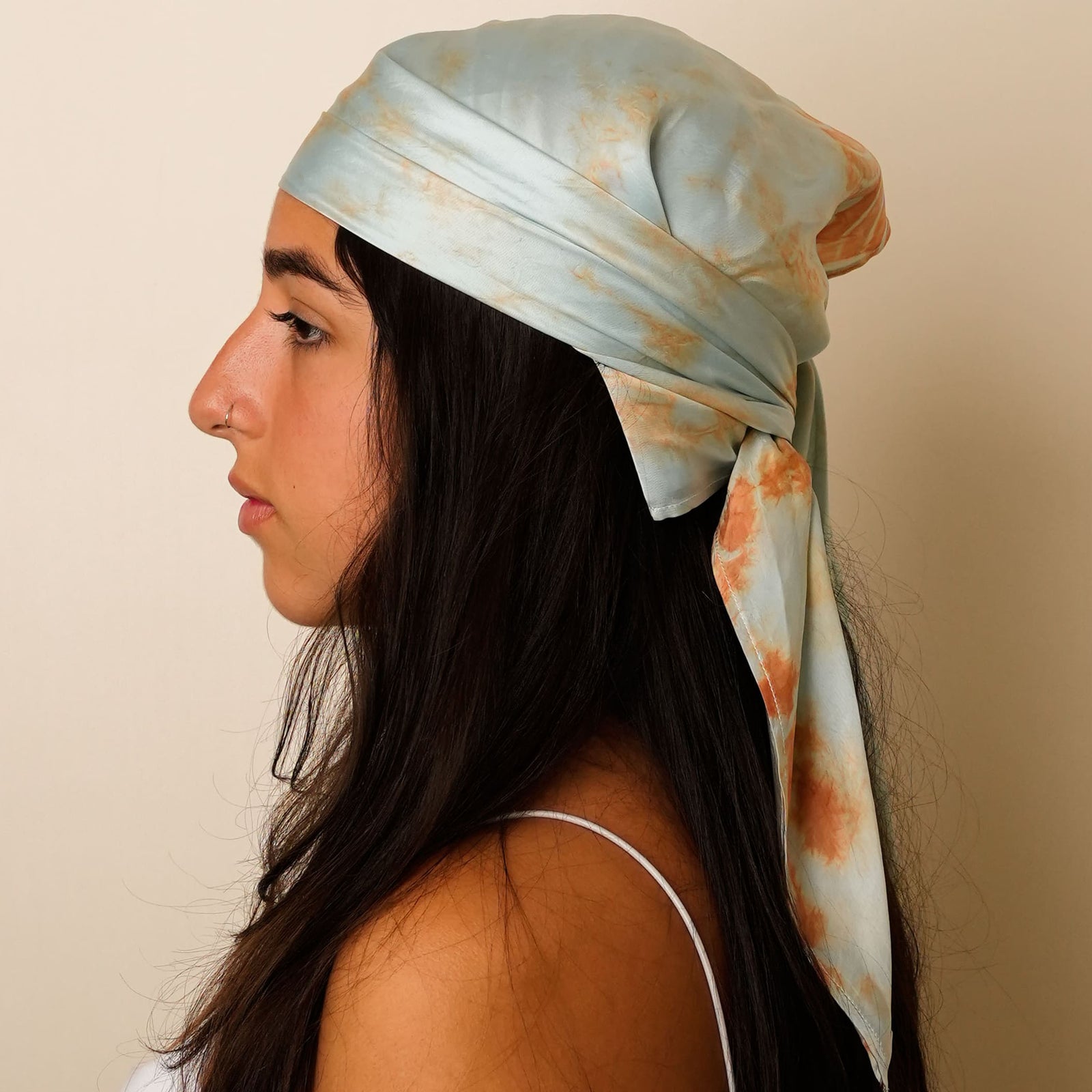 Mulberry Silk Head Scarf - Marble Blue Head Scarf