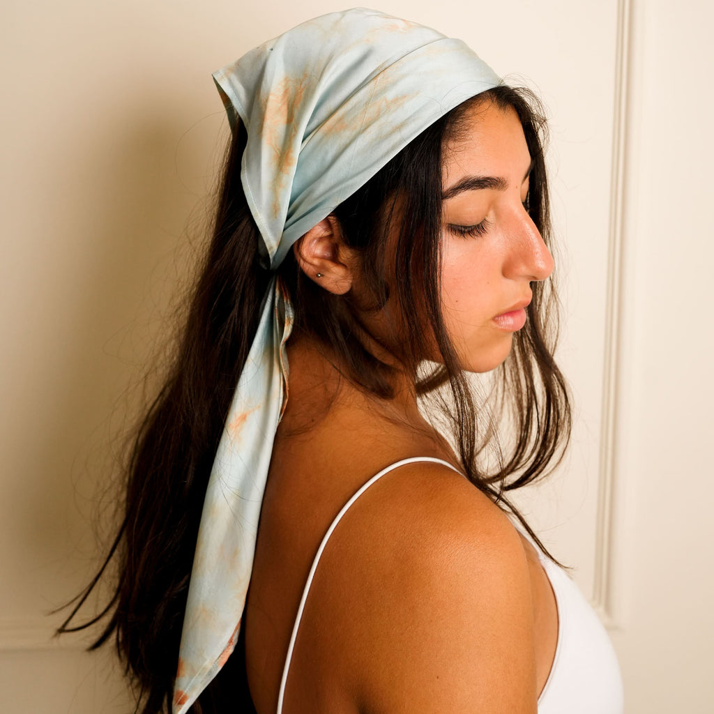 Mulberry Silk Head Scarf Marble Blue Head Scarf