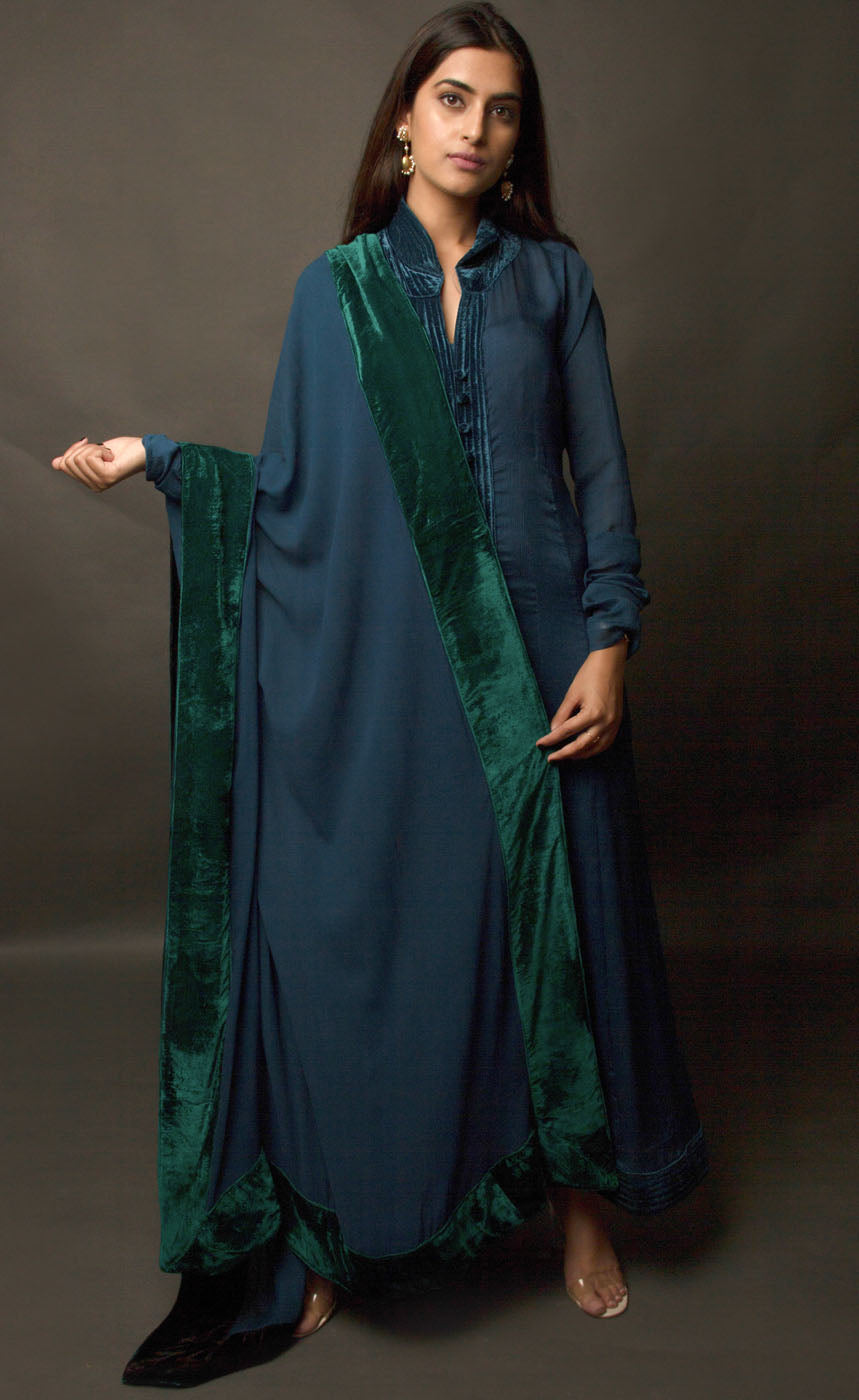 Anarkali gown + dupatta ARD447 ( XS , Peacock green ) - Dress - ALANKRITHA,  Anthinad, Kottayam, Kerala